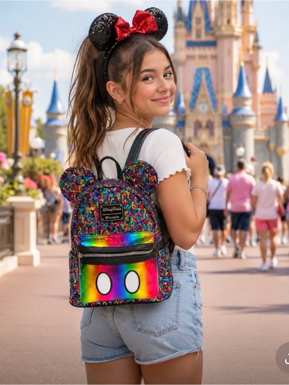 Rare Disney Parks x Loungefly Rainbow Sequin Mickey Ears Mini Backpack Bag